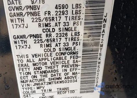 2019 Nissan Rogue Sv from USA, damaged, VIN JN8AT2MT5KW502034